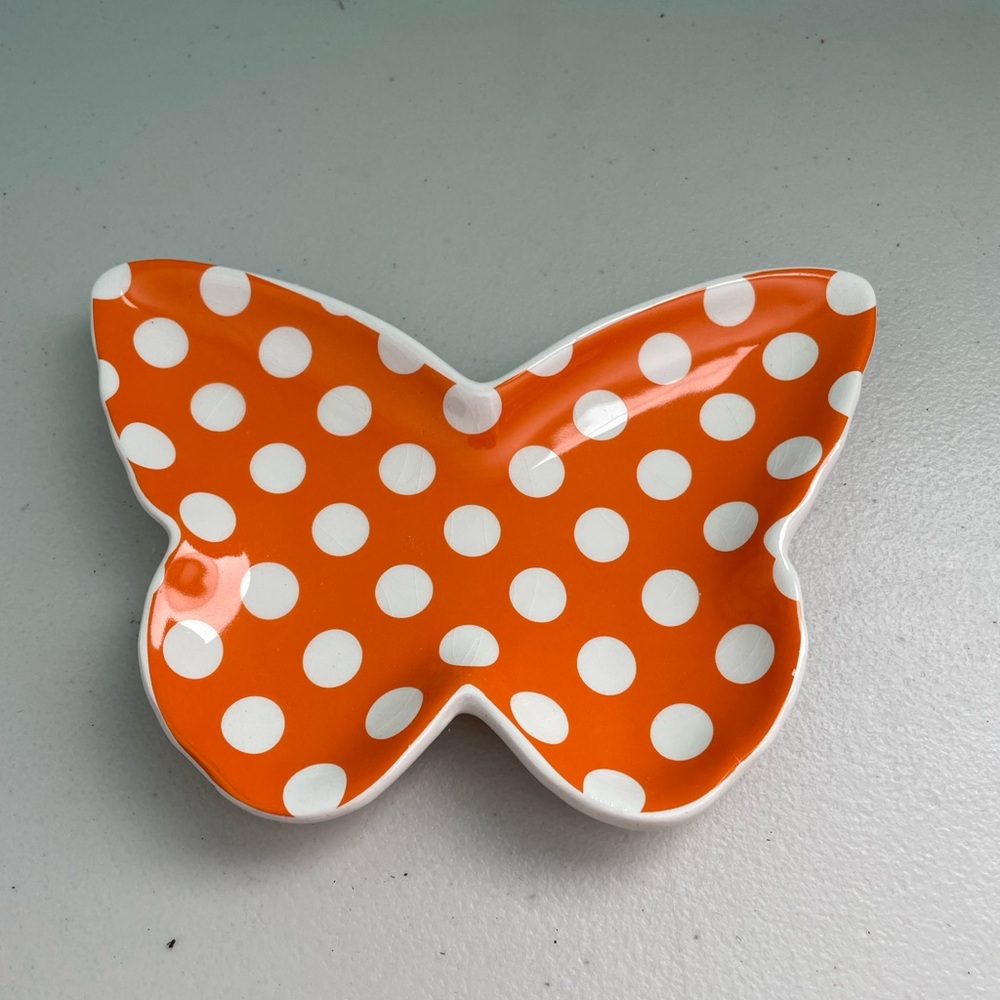 Cupcakes And Cartwheels Butterfly Polka Dot Ceramic Plate Dish